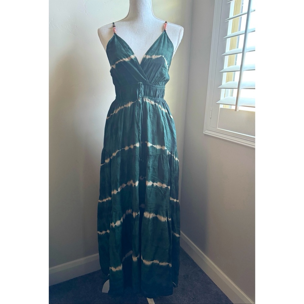 Young Fabulous & Broke Maxi Sun DRESS SIENNA Marine Cuba Green Tie Dye Beaded